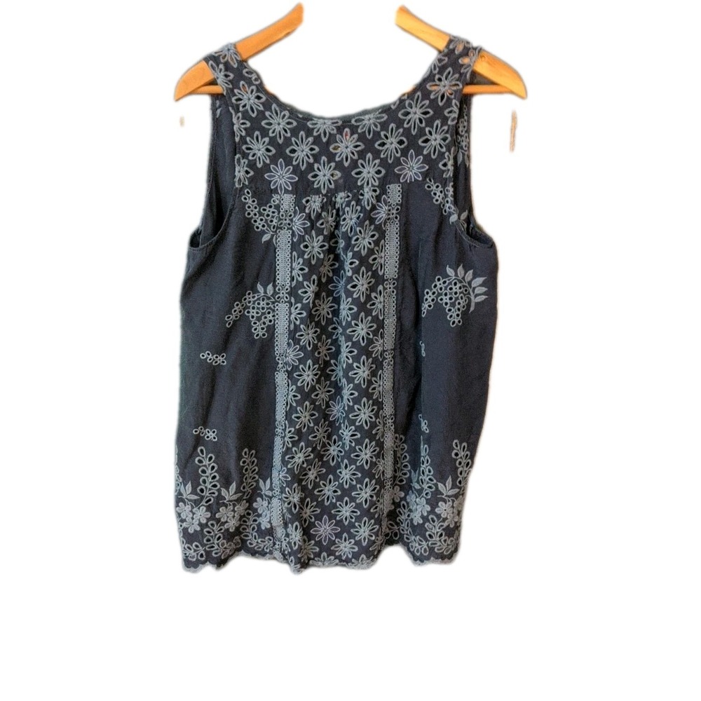 Johnny Was Navy Blue Floral Embroidered Tank Top - Picture 10 of 13
